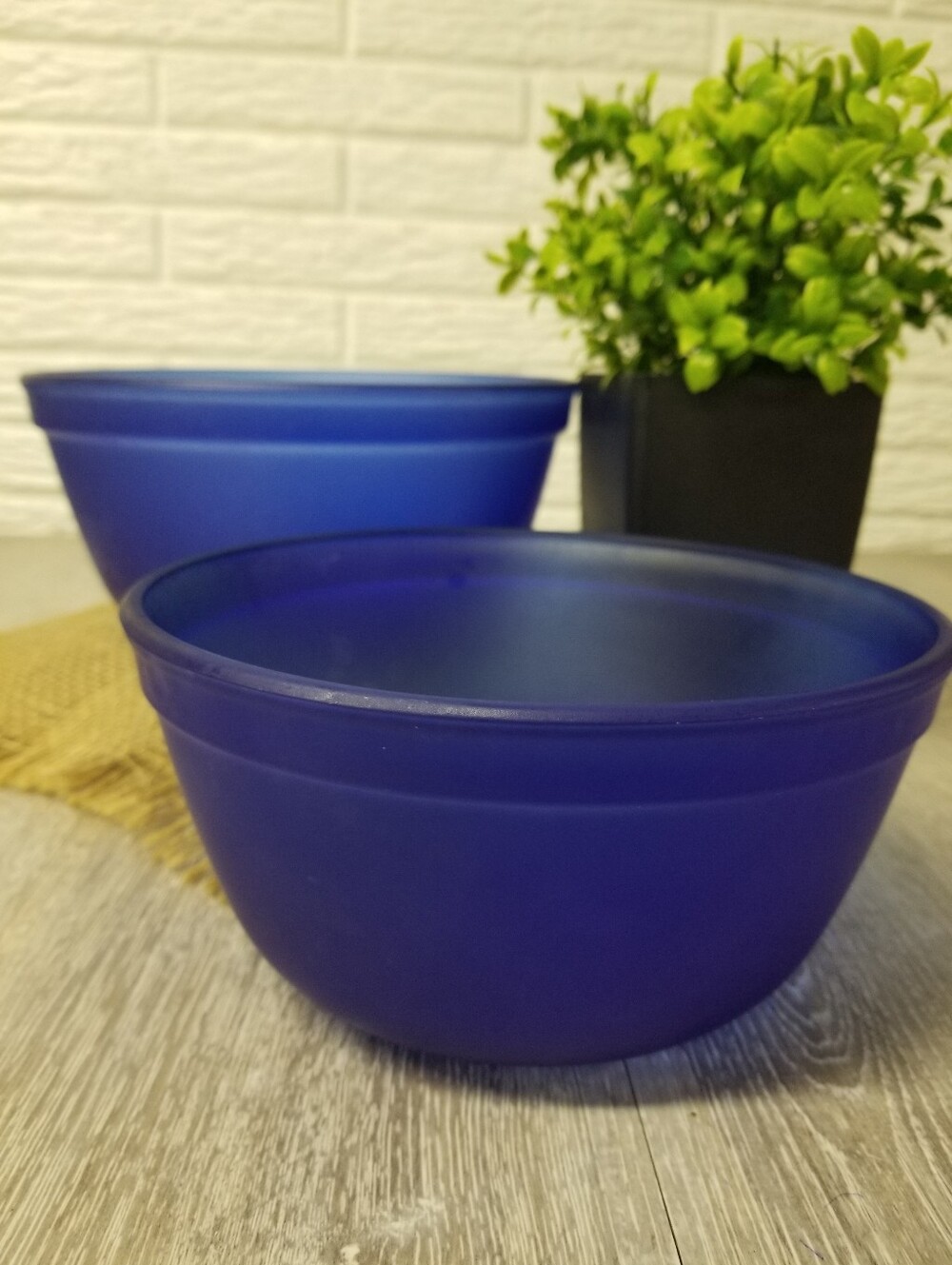 Vintage Satin Frosted Cobalt Blue Mixing Bowls